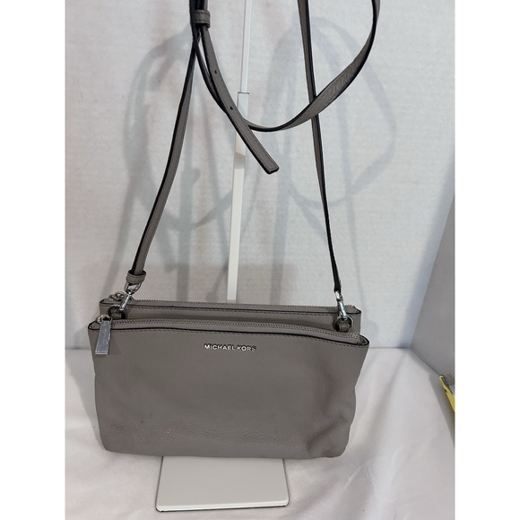 Michael Kors Shoulder Cross Bag Gray  Pebble‎ Leather 32S7SAFC3L Tag Double Zip - Picture 13 of 14